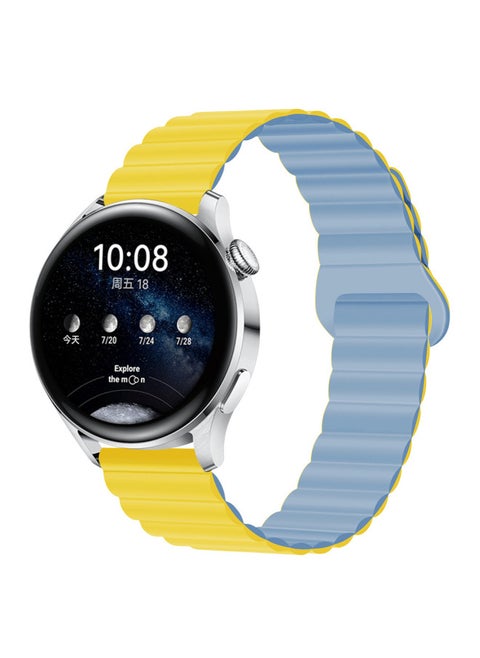 For Huawei GT4/gt3/Samsung Watch4PRO Two-color Silicone Magnetic Loop 20/22mm Watch Band-Color:32# Light Yellow With Mist Blue-Specifications:22MM