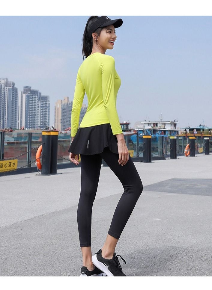 UTDOORWEAR - Tight Sports Suit Women's Autumn Outdoor Running Fitness Exercise Long Sleeve Suit Lined With Fake Two-piece Stretch Sports Suit - Image 1