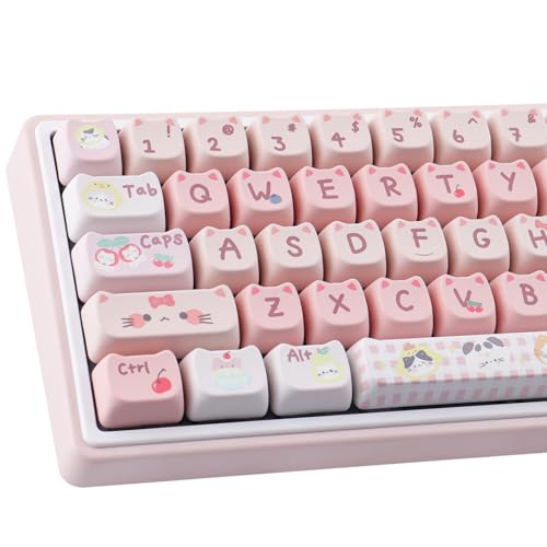TYRIXKI PBT Keycaps 140 Keys Pink Meow Meow Cat Keycaps Dye-Sublimation Cute Keycap Mao Profile Custom Keycap for Cherry Gateron MX Swithes Mechanical Gaming Keyboards - Image 1