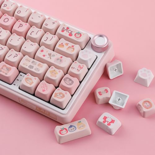 TYRIXKI PBT Keycaps 140 Keys Pink Meow Meow Cat Keycaps Dye-Sublimation Cute Keycap Mao Profile Custom Keycap for Cherry Gateron MX Swithes Mechanical Gaming Keyboards - Image 2