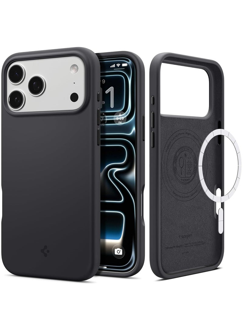 Spigen Silicone Fit MagFit for iPhone 17 Pro Max MagSafe Case Cover - Black - Image 1