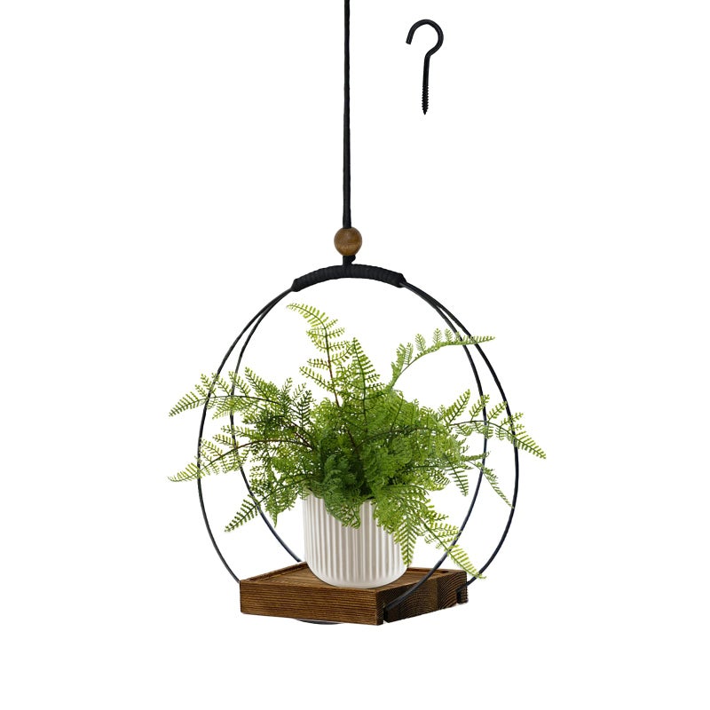 hismocal Hanging Planter for Indoor Plants, Black Plant Hanger Indoor with Sturdy Wood Base, Modern Boho Macrame Plant Hanger for 3-5.5 Inch Pot, Hanging Wall Ceiling Window Home Decor (Pots Not Included) - Image 1
