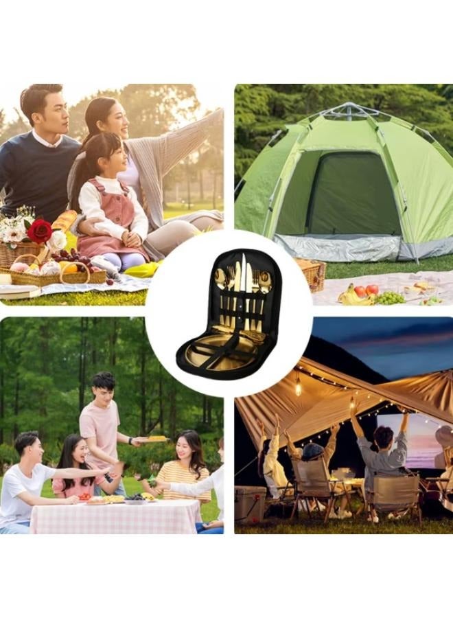 Generic Outdoor Picnic Tableware, Camping Dinnerware Set with Spoon Fork Knife, 9 Piece Silverware Set With Organizer, Portable Stainless Steel Flatware Set - Image 5