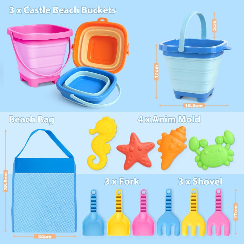 Dreamon Beach Toys for Kids 310 Collapsible Sand Castle Toys for Beach Include 3 Pack Foldable Buckets Shovels Molds and Storage Mesh Bag Sandbox Travel Toy for Toddlers Kids - Image 3