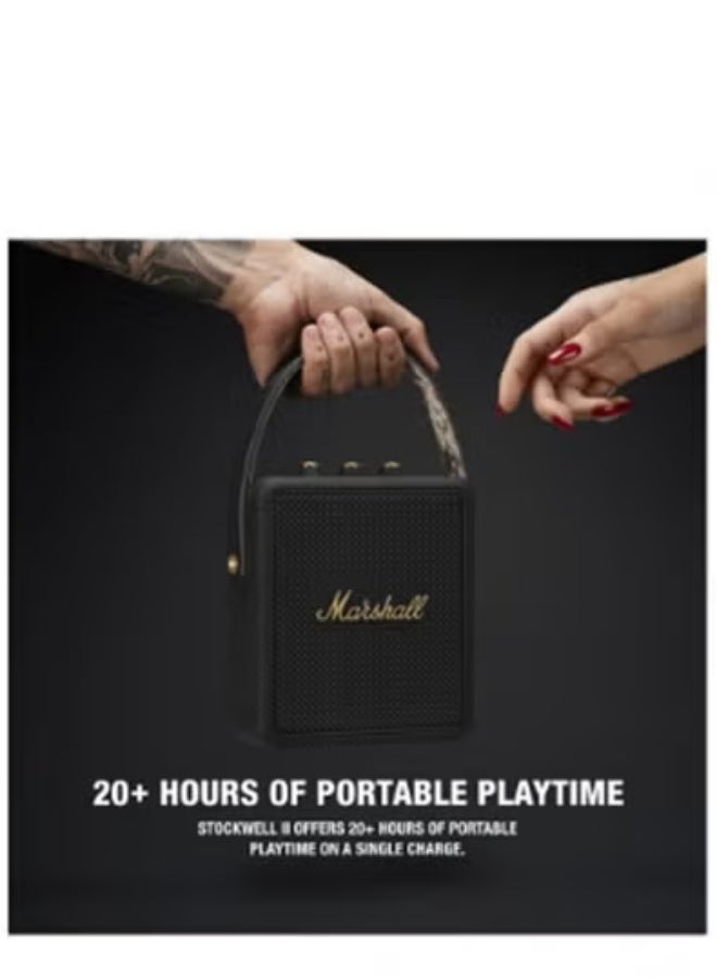 Marshall Stockwell II Portable Bluetooth Speaker, Black and Brass - Image 3
