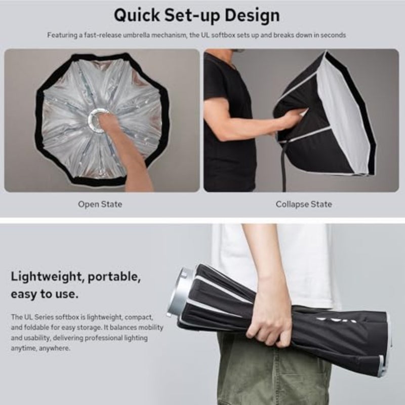 UL-Series Softbox مقاس 12 بوصة × 18 بوصة / 30 × 45 سم مستطيلة سريعة الإصدار مظلة سوفت بوكس ​​قابلة للطي معدل الضوء لتصوير المنتجات وإضاءة الطاولة - متوافق مع حامل بوينز - Image 3