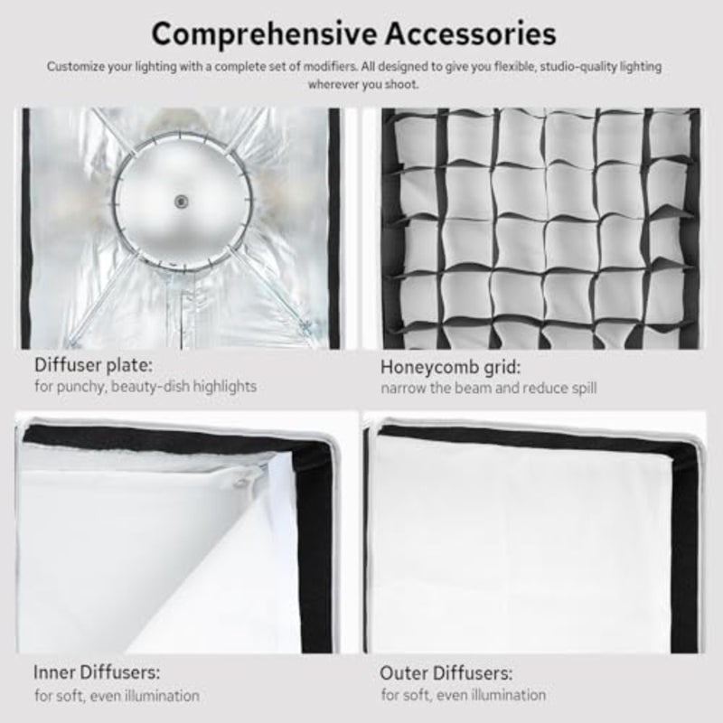 UL-Series Softbox مقاس 12 بوصة × 18 بوصة / 30 × 45 سم مستطيلة سريعة الإصدار مظلة سوفت بوكس ​​قابلة للطي معدل الضوء لتصوير المنتجات وإضاءة الطاولة - متوافق مع حامل بوينز - Image 5