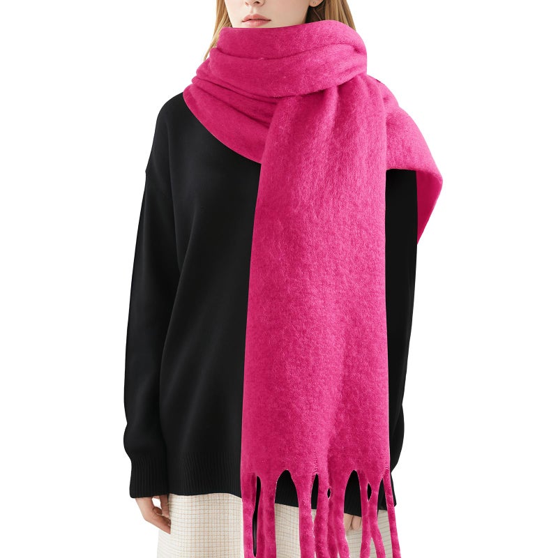 Premillow Women's Mohair Winter Scarf Pure Color, Warm Winter Scarf for Women and Men, Soft Luxurious Cashmere Feel Scarfs, Rose Red, One size - Image 1