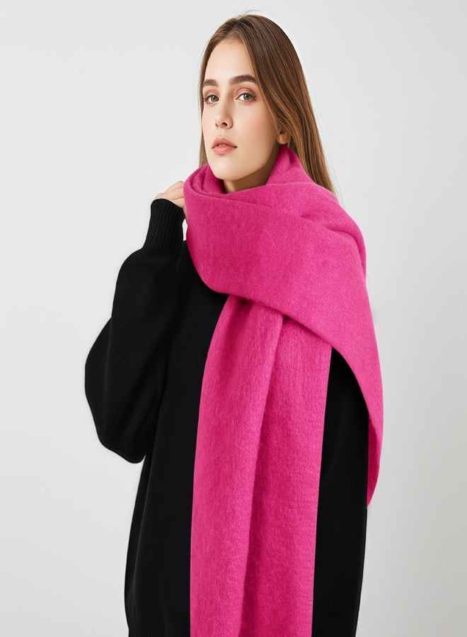 Premillow Women's Mohair Winter Scarf Pure Color, Warm Winter Scarf for Women and Men, Soft Luxurious Cashmere Feel Scarfs, Rose Red, One size - Image 4