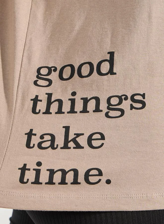 ستايلي Oversized Slogan Print Longline T-Shirt