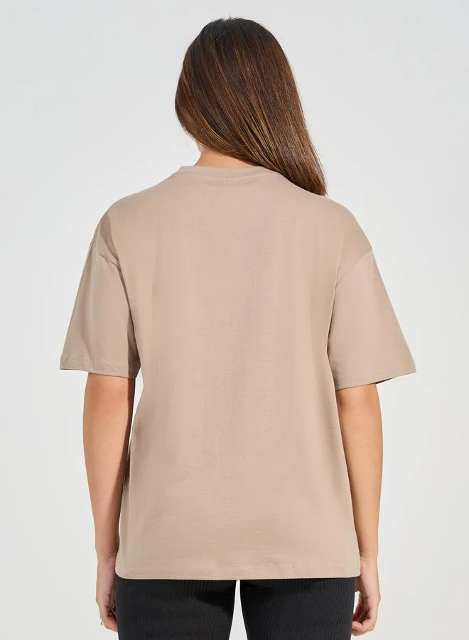 ستايلي Oversized Slogan Print Longline T-Shirt