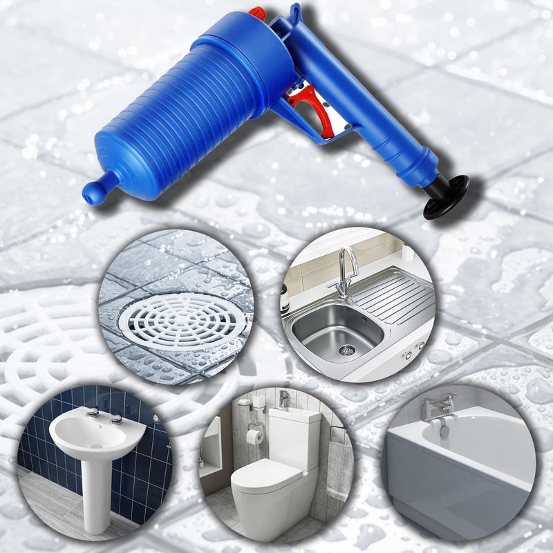 VPGS VPGS Drain Unblocker, 4 in 1 Sink Opener Cleaner Pump Dredge Tool, High Pressure Drain Blaster Plunger Gun with 4 Replaceable Unclogger Heads, for Toilet for Kitchen Bathrooms  - Image 5