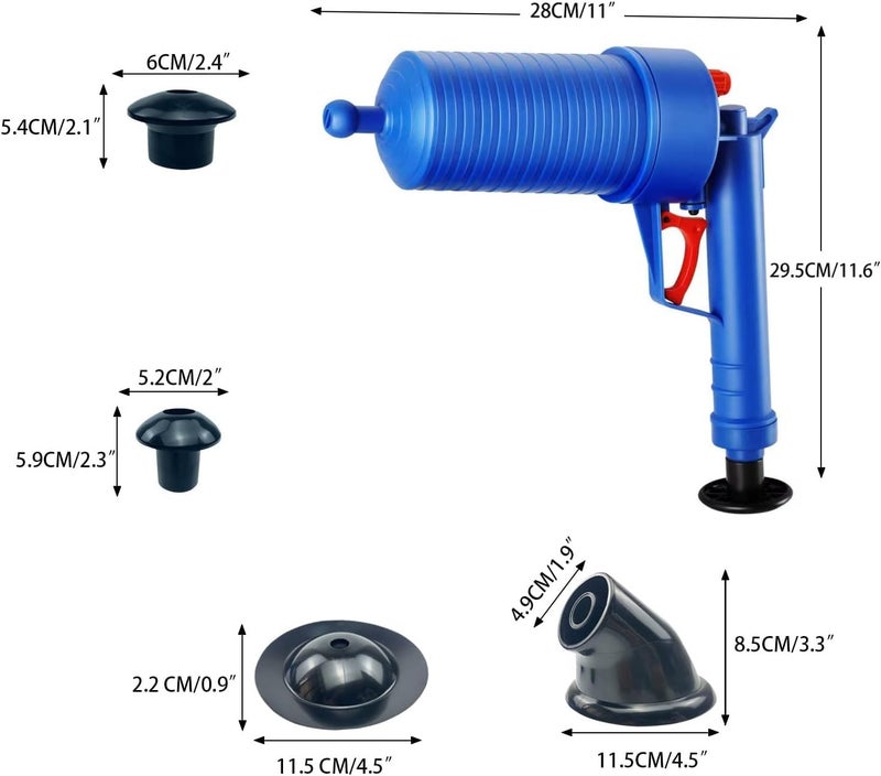 VPGS VPGS Drain Unblocker, 4 in 1 Sink Opener Cleaner Pump Dredge Tool, High Pressure Drain Blaster Plunger Gun with 4 Replaceable Unclogger Heads, for Toilet for Kitchen Bathrooms  - Image 3