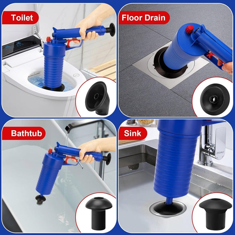 VPGS VPGS Drain Unblocker, 4 in 1 Sink Opener Cleaner Pump Dredge Tool, High Pressure Drain Blaster Plunger Gun with 4 Replaceable Unclogger Heads, for Toilet for Kitchen Bathrooms  - Image 4