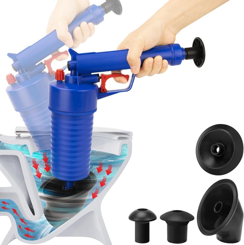 VPGS VPGS Drain Unblocker, 4 in 1 Sink Opener Cleaner Pump Dredge Tool, High Pressure Drain Blaster Plunger Gun with 4 Replaceable Unclogger Heads, for Toilet for Kitchen Bathrooms  - Image 1
