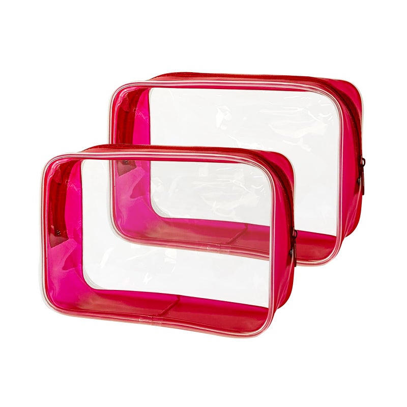 TotePrint Stadium Approved Red Frame Clear Toiletry Bag 7.09x4.72x2.36inch TSA Approved Clear Organizer Bags Portable Travel Makeup Bags with Zipper for Women (Red) - Image 1