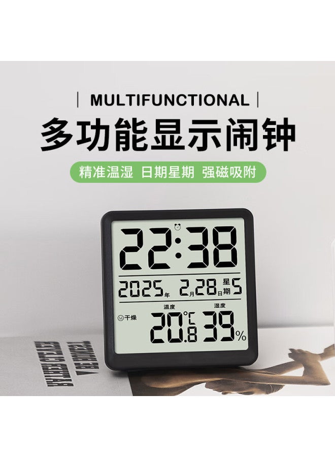 Hense Magnetic Electronic Clock, Kitchen Refrigerator Thermometer Hygrometer, Desktop Display Clock, Quiet Living Room Digital Clock, Wall-mountable Or Tabletop Stand Clock, Ha3702 Black