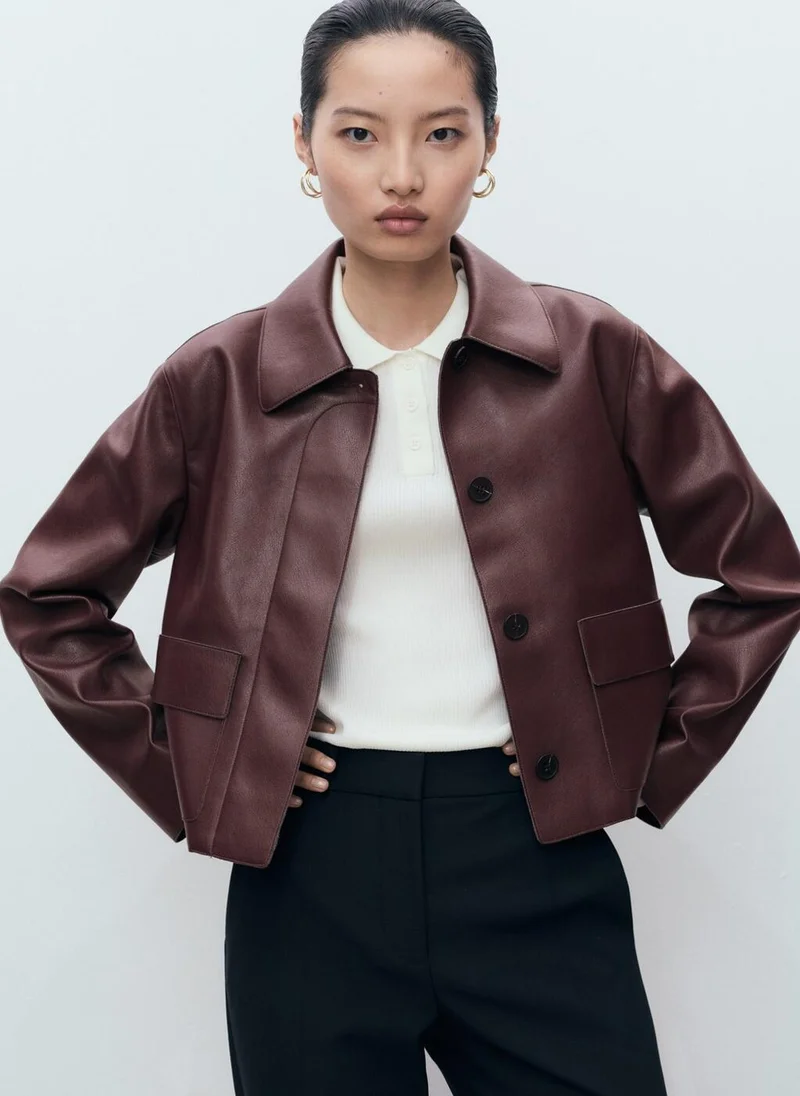 MANGO Leather-effect jacket with pockets