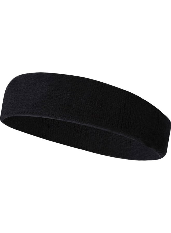chidong Sports Cotton Sweat-Absorbing Headband For Badminton, Basketball, Breathable, Sweat-Resistant, Fitness, Running, Black, One Size Fits All - Image 2