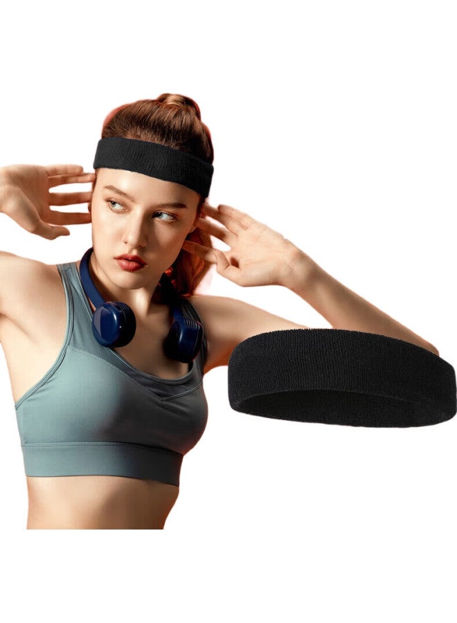 chidong Sports Cotton Sweat-Absorbing Headband For Badminton, Basketball, Breathable, Sweat-Resistant, Fitness, Running, Black, One Size Fits All - Image 3