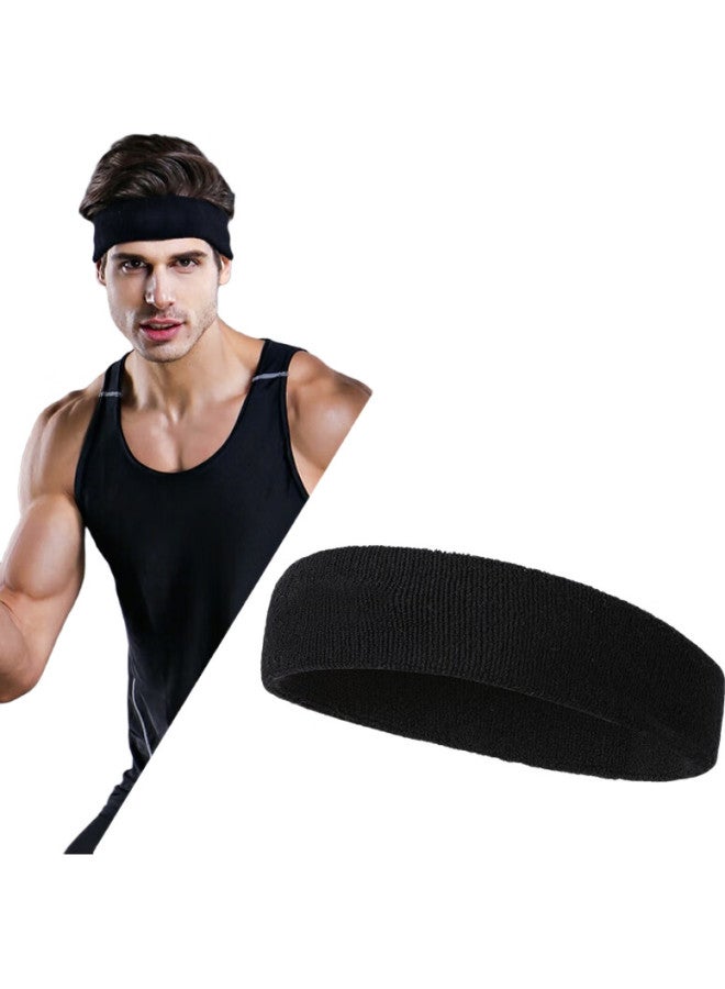 chidong Sports Cotton Sweat-Absorbing Headband For Badminton, Basketball, Breathable, Sweat-Resistant, Fitness, Running, Black, One Size Fits All - Image 1