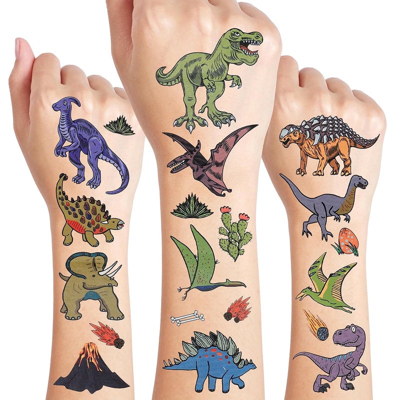 Cleverplay 24 Sheets Dinosaur Temporary Tattoos, Birthday Decorations Dinosaur Party Favors