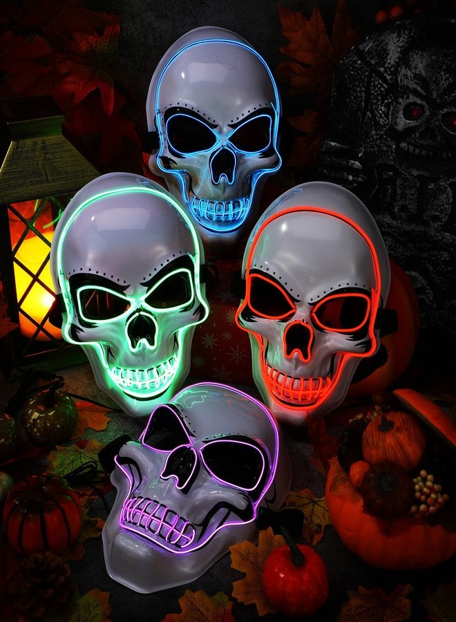 Vinsot 4 Pcs Halloween Mask LED Light up Scary Spooky Skull Cosplay Skeleton Mask for Costume Parties Supplies Favor(Orange,Purple,Green,Blue) - Image 4