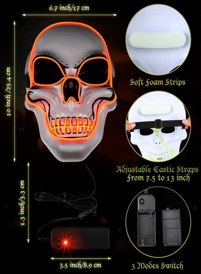 Vinsot 4 Pcs Halloween Mask LED Light up Scary Spooky Skull Cosplay Skeleton Mask for Costume Parties Supplies Favor(Orange,Purple,Green,Blue) - Image 2
