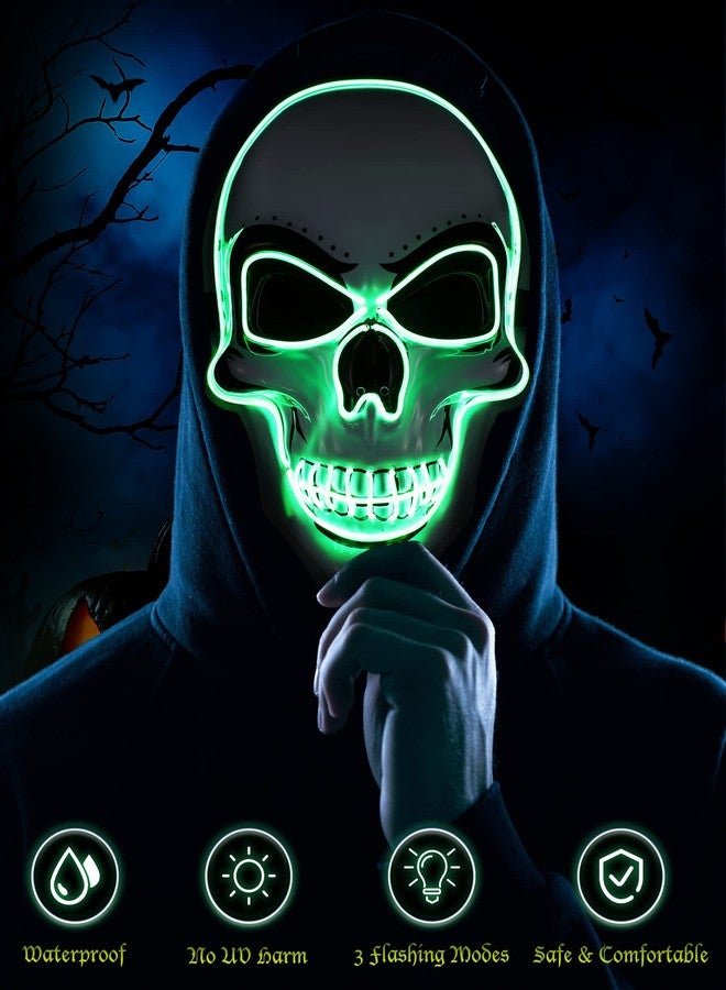 Vinsot 4 Pcs Halloween Mask LED Light up Scary Spooky Skull Cosplay Skeleton Mask for Costume Parties Supplies Favor(Orange,Purple,Green,Blue) - Image 5