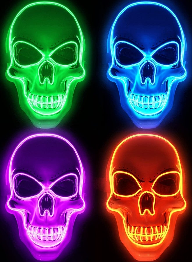 Vinsot 4 Pcs Halloween Mask LED Light up Scary Spooky Skull Cosplay Skeleton Mask for Costume Parties Supplies Favor(Orange,Purple,Green,Blue) - Image 1