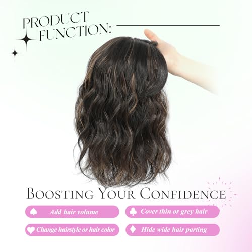 UDU Short Wavy Hair Topper 11 Inch for Women, Wavy Hair Piece with Side Bangs, Lightweight Breathable Hair Topper for Thinning Hair, Natural Looking Volumizing Top Piece - Image 3
