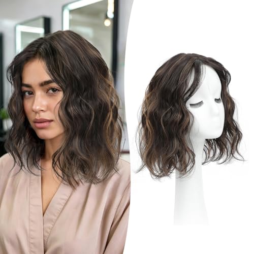 UDU Short Wavy Hair Topper 11 Inch for Women, Wavy Hair Piece with Side Bangs, Lightweight Breathable Hair Topper for Thinning Hair, Natural Looking Volumizing Top Piece - Image 1
