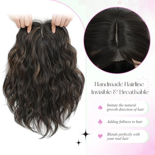 UDU Short Wavy Hair Topper 11 Inch for Women, Wavy Hair Piece with Side Bangs, Lightweight Breathable Hair Topper for Thinning Hair, Natural Looking Volumizing Top Piece - Image 4