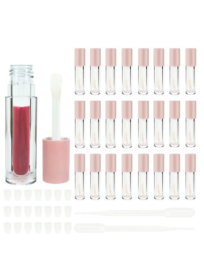 COSIDEA 24 قطعة أنبوب ملمع شفاه فارغ 5 مل أنبوب ملمع شفاه دائري وردي مع فرشاة كبيرة - Image 3