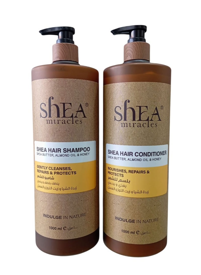 ShEA miracles Shampoo 1000 ml And Hair Conditioner 1000 ml With Shea Butter Almond Oil And Honey Extracts Gently Cleanses And Protects Hair