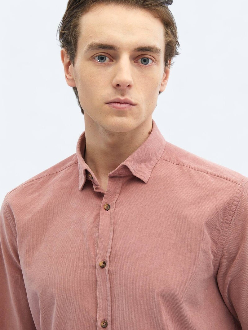 Kip Pink Ribbed Regular Fit Long Weaving Casual 100% Cotton Shirt - Image 5
