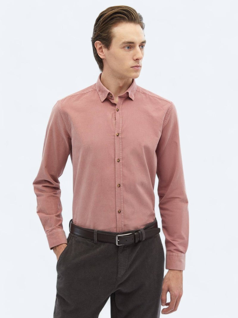 Kip Pink Ribbed Regular Fit Long Weaving Casual 100% Cotton Shirt - Image 4