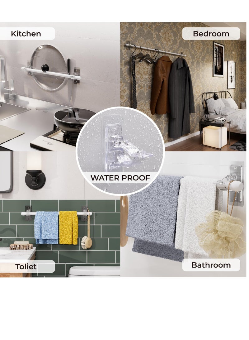 RAHAYM 2-Pack No Drill Needed Curtain Rod Holders Brackets, Self Adhesive Rod Holder Hooks, Multipurpose Nail Free Stick on Curtain Rod Hooks - Image 4