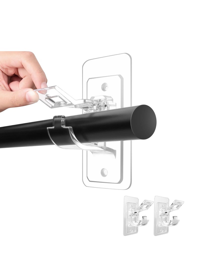 RAHAYM 2-Pack No Drill Needed Curtain Rod Holders Brackets, Self Adhesive Rod Holder Hooks, Multipurpose Nail Free Stick on Curtain Rod Hooks - Image 1