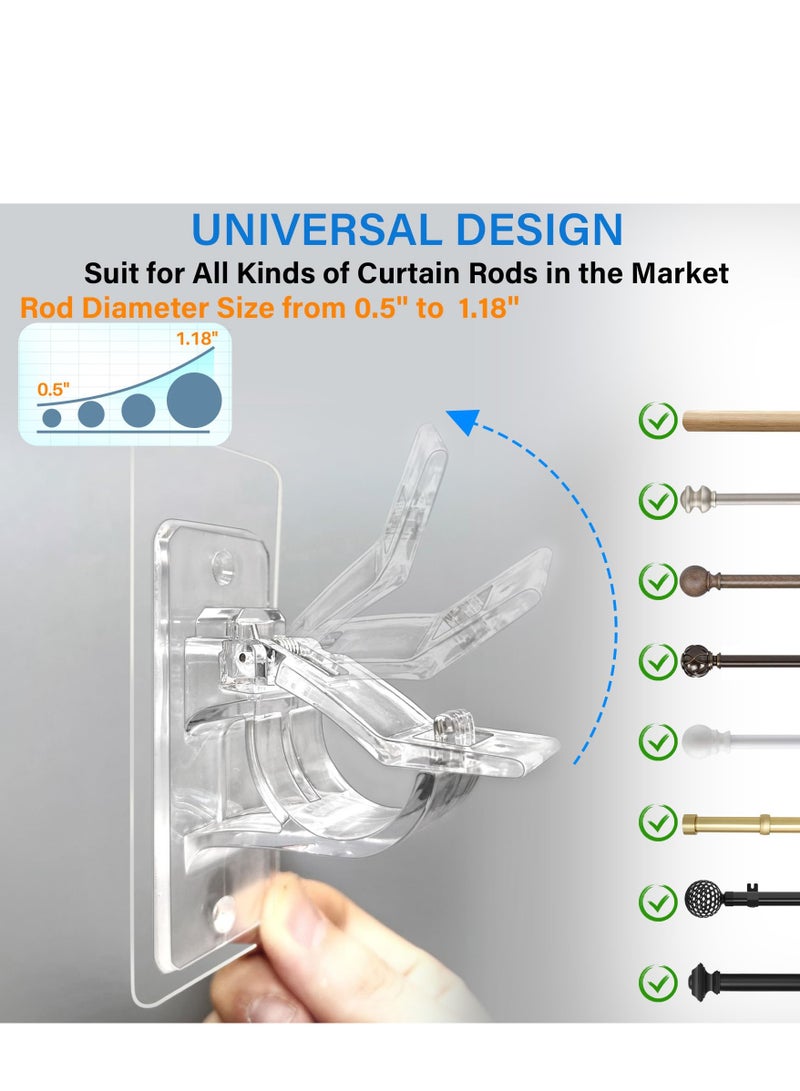 RAHAYM 2-Pack No Drill Needed Curtain Rod Holders Brackets, Self Adhesive Rod Holder Hooks, Multipurpose Nail Free Stick on Curtain Rod Hooks - Image 5