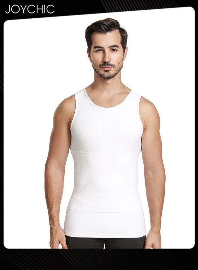 Joychic سترة رجالي ضيقة لتخسيس البطن والصدر للربيع والصيف سريعة الجفاف عالية المرونة لتشكيل الجسم لممارسة الرياضة واللياقة البدنية وكرة السلة والجري والتدريب باللون الأبيض - Image 4