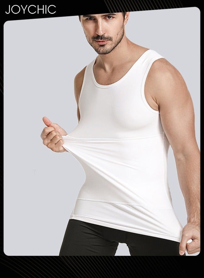 Joychic سترة رجالي ضيقة لتخسيس البطن والصدر للربيع والصيف سريعة الجفاف عالية المرونة لتشكيل الجسم لممارسة الرياضة واللياقة البدنية وكرة السلة والجري والتدريب باللون الأبيض - Image 1