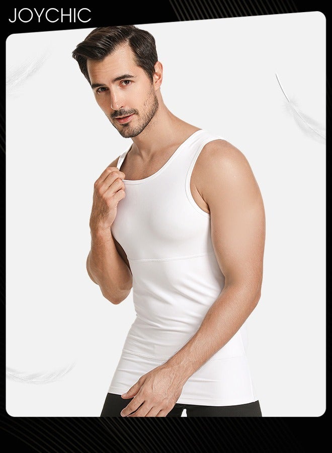 Joychic سترة رجالي ضيقة لتخسيس البطن والصدر للربيع والصيف سريعة الجفاف عالية المرونة لتشكيل الجسم لممارسة الرياضة واللياقة البدنية وكرة السلة والجري والتدريب باللون الأبيض - Image 2