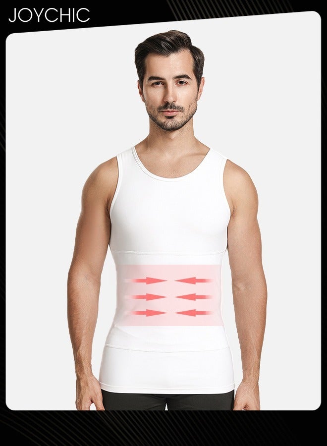 Joychic سترة رجالي ضيقة لتخسيس البطن والصدر للربيع والصيف سريعة الجفاف عالية المرونة لتشكيل الجسم لممارسة الرياضة واللياقة البدنية وكرة السلة والجري والتدريب باللون الأبيض - Image 5