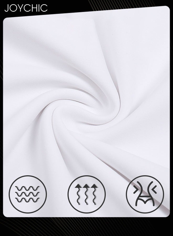 Joychic سترة رجالي ضيقة لتخسيس البطن والصدر للربيع والصيف سريعة الجفاف عالية المرونة لتشكيل الجسم لممارسة الرياضة واللياقة البدنية وكرة السلة والجري والتدريب باللون الأبيض - Image 3