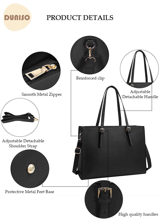 DUNISO Women Laptop Tote Bag 15.6 Inch Computer Tote Bag Purse Shoulder Bag, Computer Briefcase Shoulder Bag Casual Laptop Bag for Office, Shopping, Travel Daily Use  - Image 2