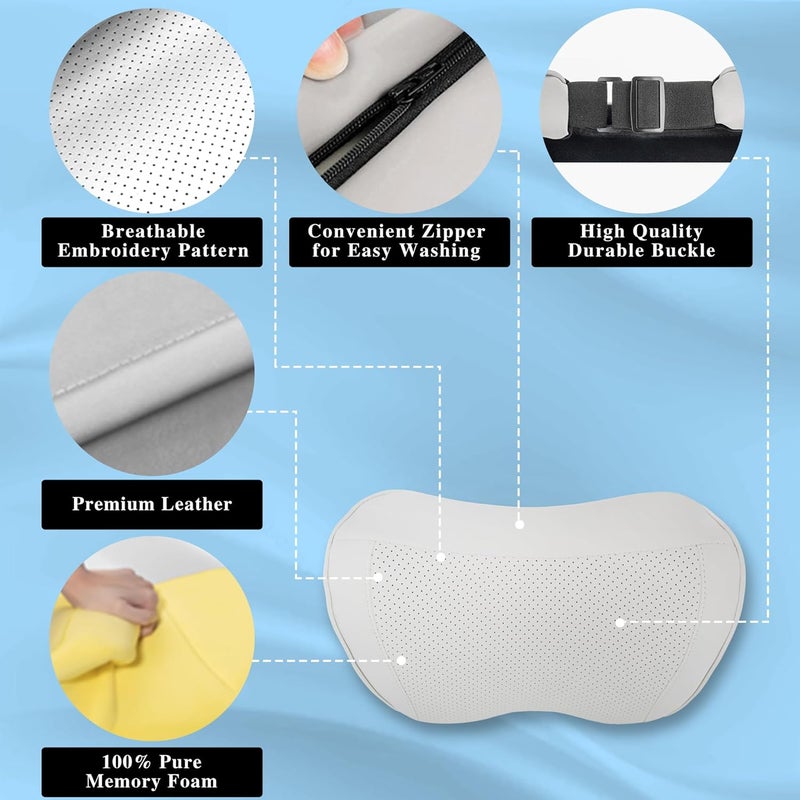 Dapucarin Car Headrest Pillow - 100% Memory Foam with Removable Leather Cover, White - Image 3