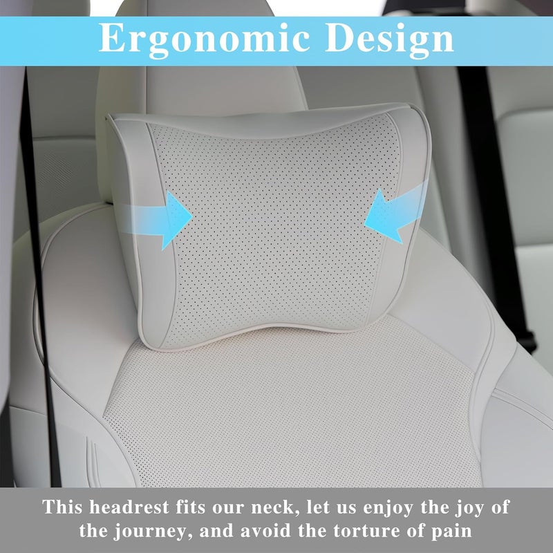 Dapucarin Car Headrest Pillow - 100% Memory Foam with Removable Leather Cover, White - Image 5