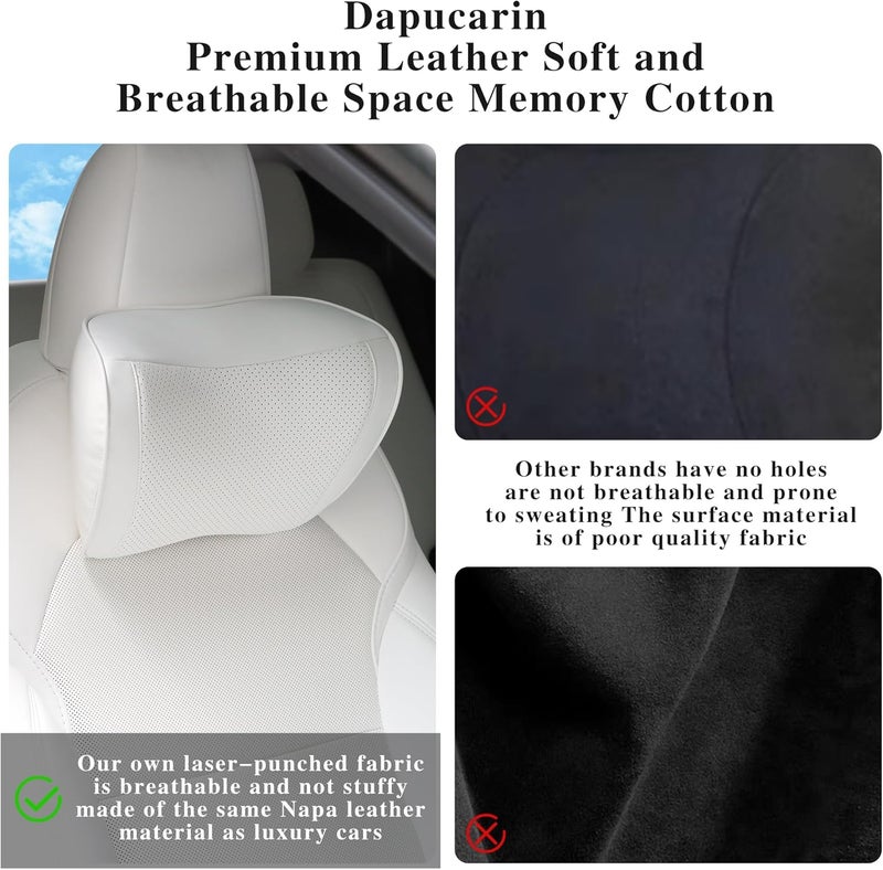 Dapucarin Car Headrest Pillow - 100% Memory Foam with Removable Leather Cover, White - Image 4
