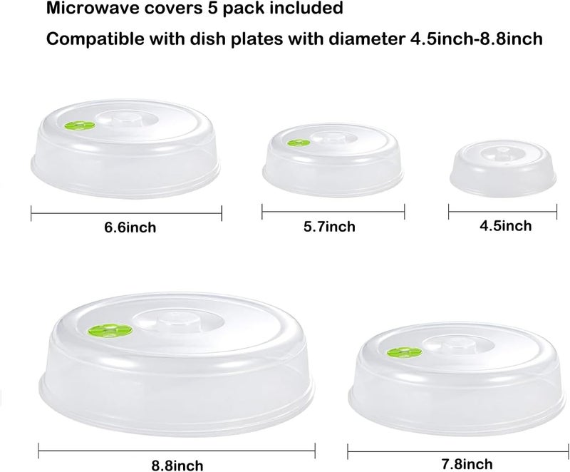 TENINYU Set of 5 Microwave Plate Covers with Adjustable Steam Vents; Microwave Splatter Covers - Mixed Sizes for Large & Small Food Plates Bowls - Image 4